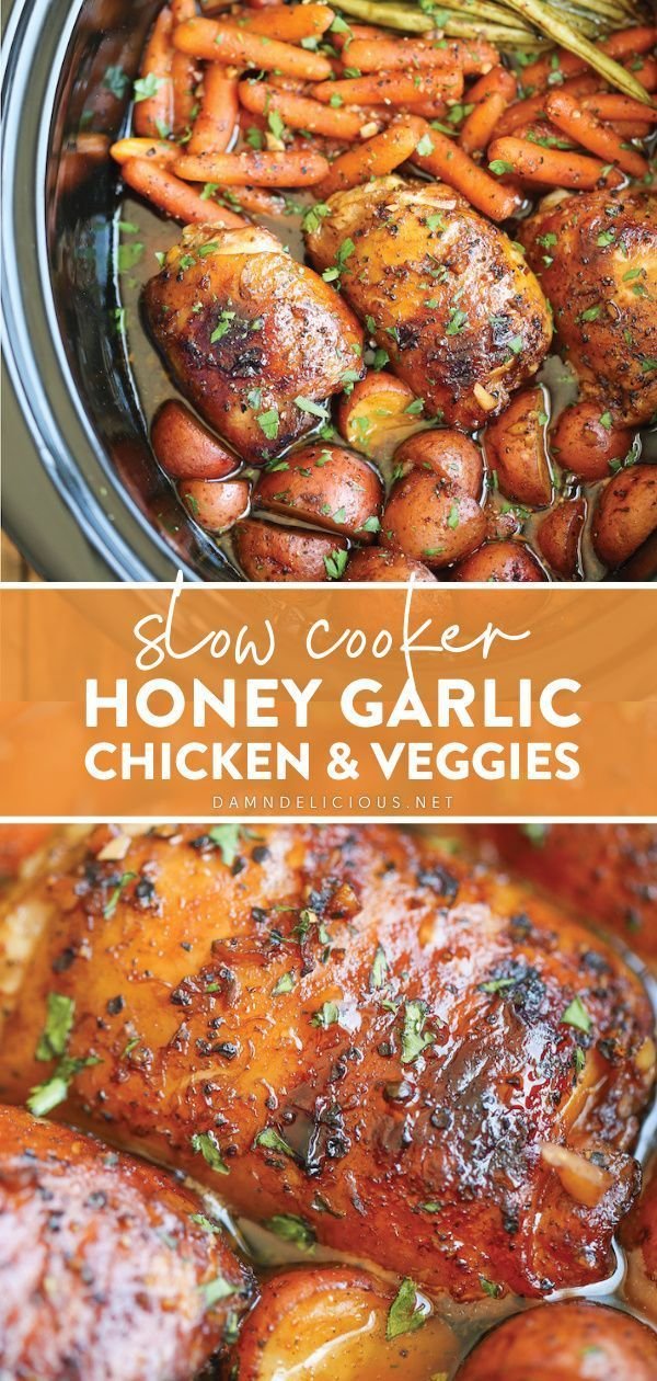 SLOW COOKER HONEY GARLIC CHICKEN AND VEGGIES