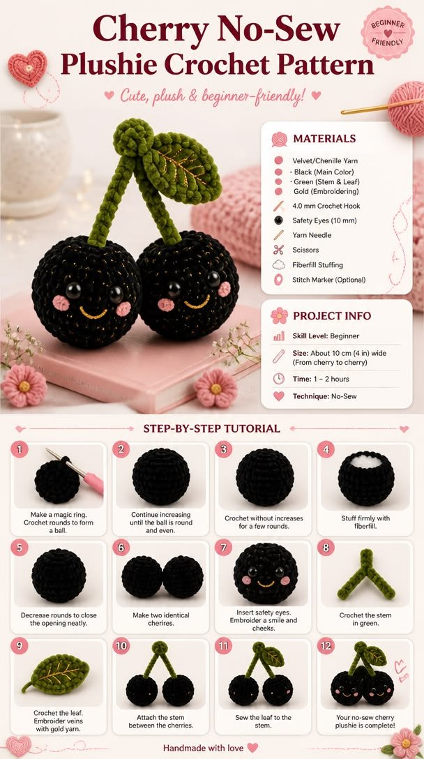 Adorable Cherry No-Sew Plushie