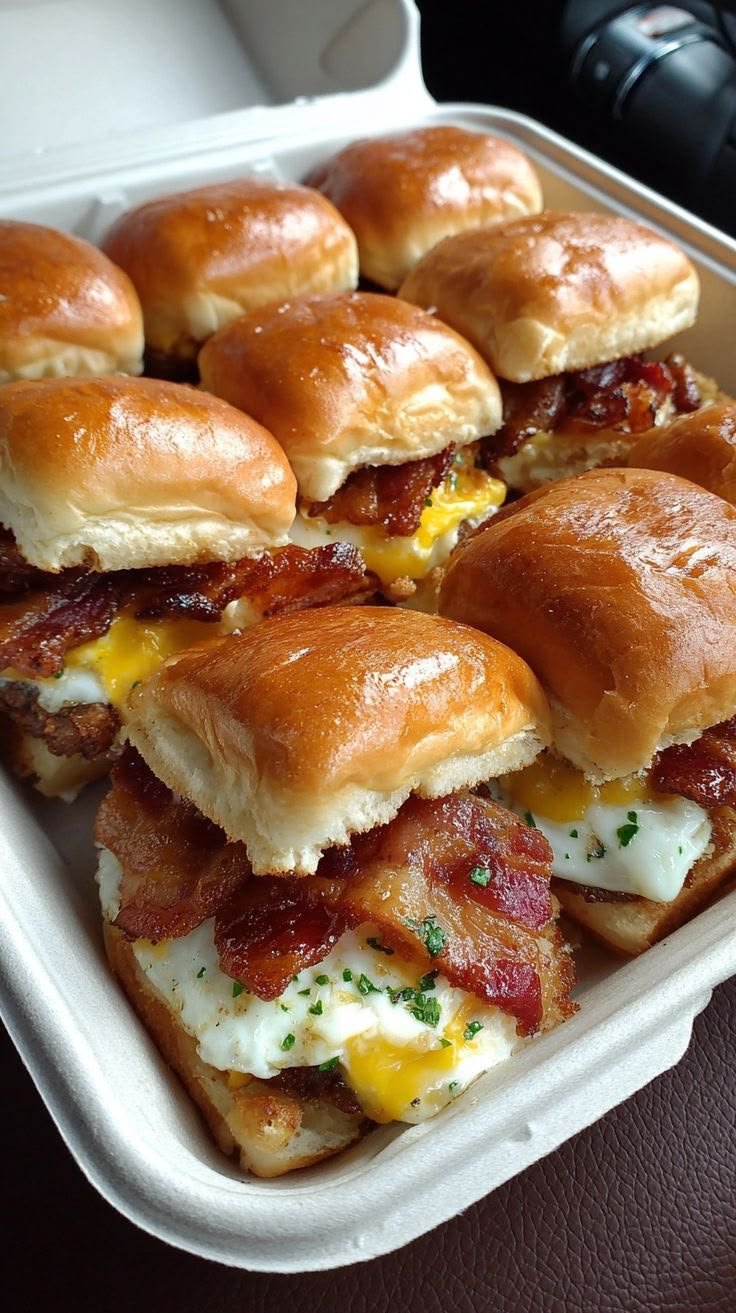 Bacon Egg and Cheese Sliders | Bacon Egg and Cheese Sandwiches, Yummy Breakfast Ideas, Breakfast with Bacon