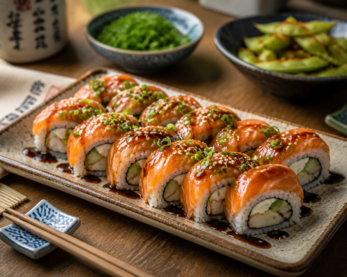 Salmon Sushi Bake with Kewpie Mayo, Furikake and Teriyaki Drizzle Salmon Sushi Bake with Kewpie Mayo, Furikake and Teriyaki Drizzle