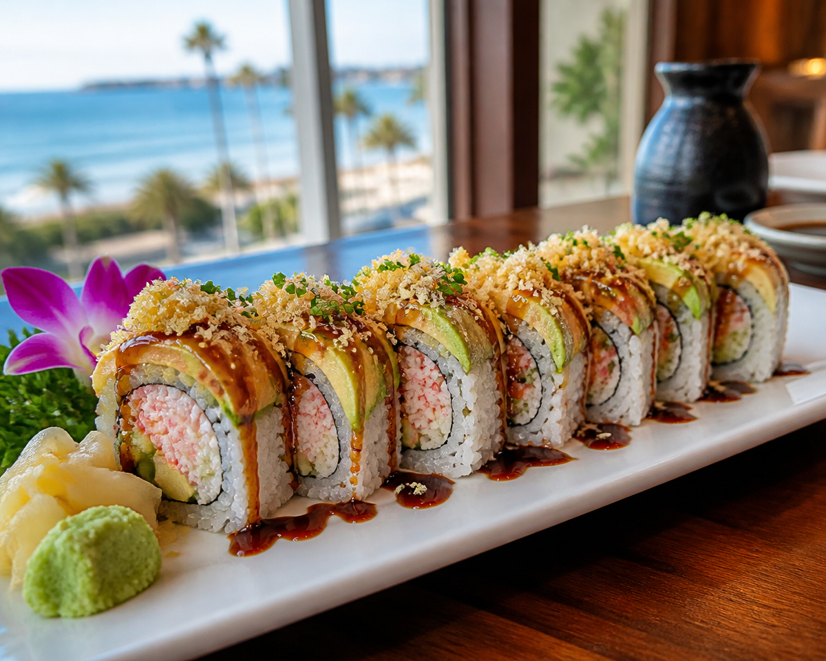 California Crunch Roll Sushi with Crab, Avocado and Crispy Panko California Crunch Roll Sushi with Crab, Avocado and Crispy Panko