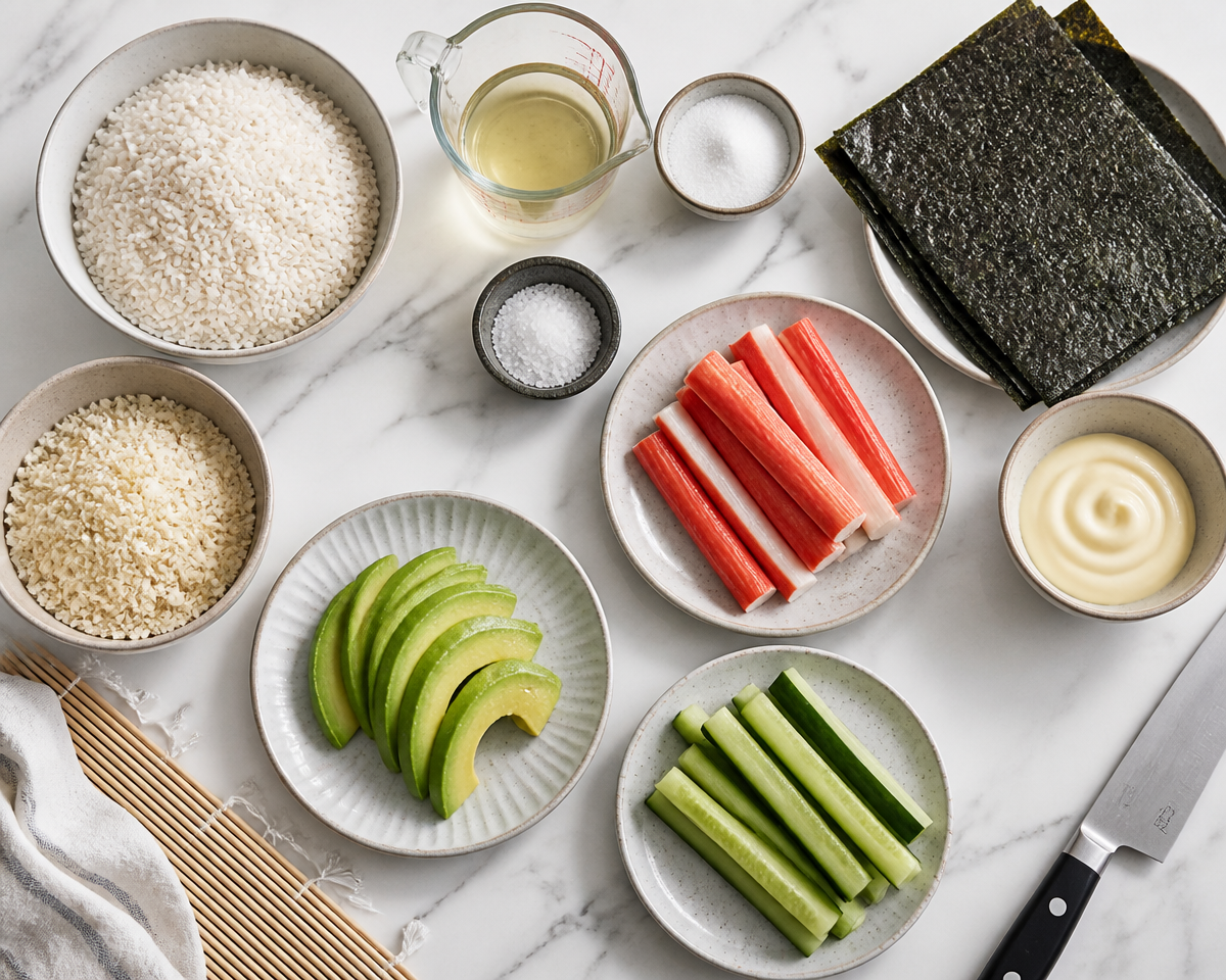 California Crunch Roll Sushi with Crab, Avocado and Crispy Panko California crunch roll sushi