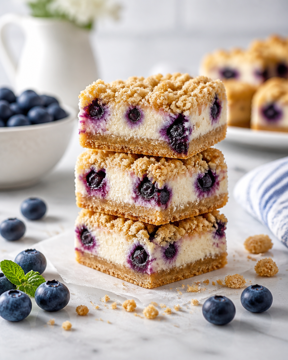 Blueberry Crumble Cheesecake Bars