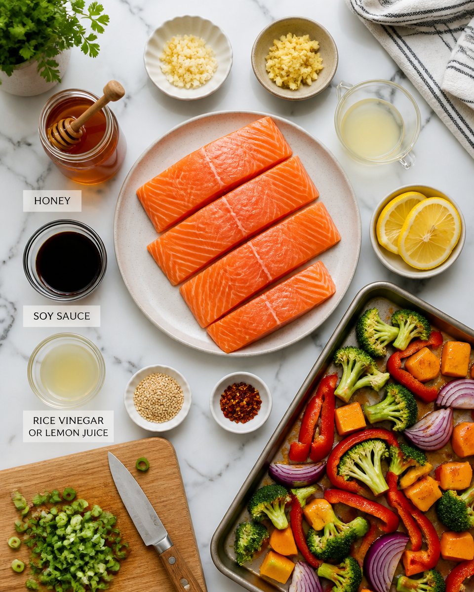Honey Soy Glazed Salmon Sheet Pan