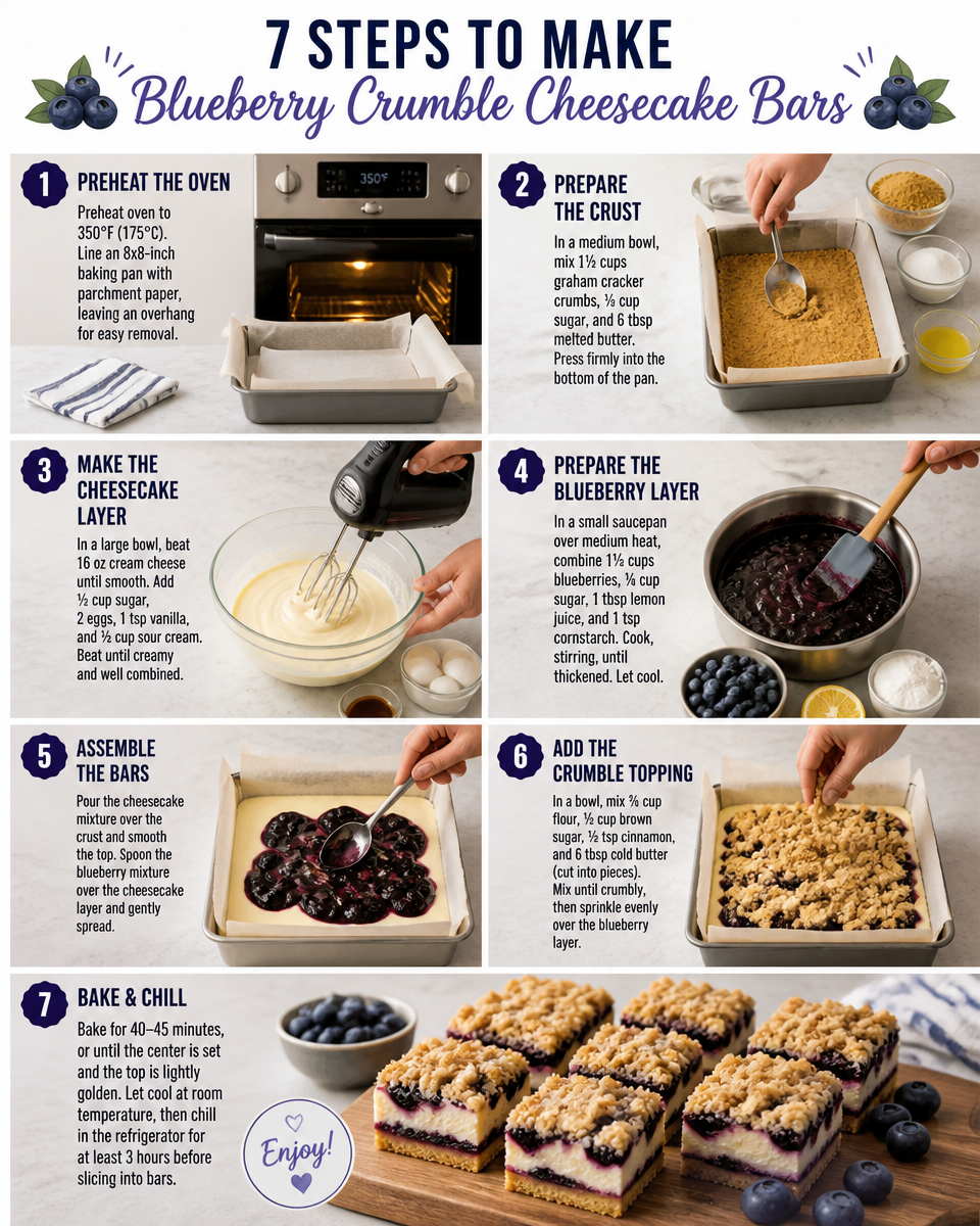 Blueberry Crumble Cheesecake Bars
