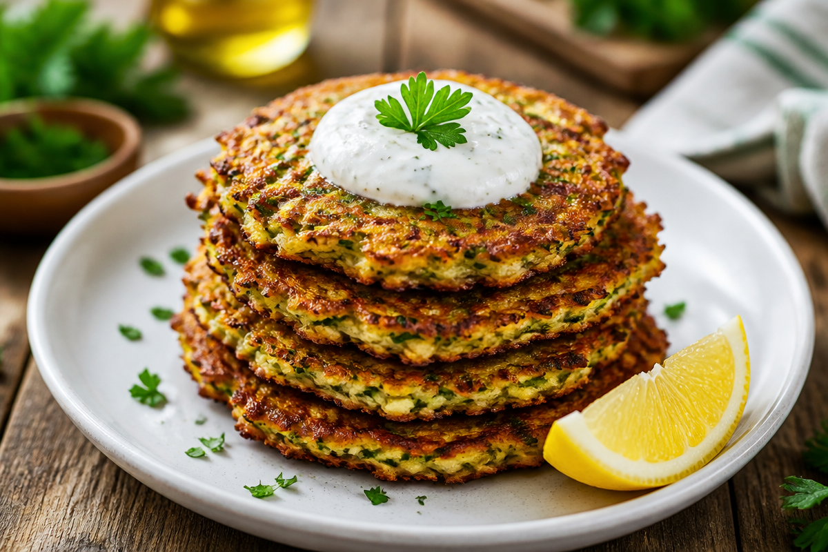 Crispy Zucchini Fritters with Lemon Yogurt