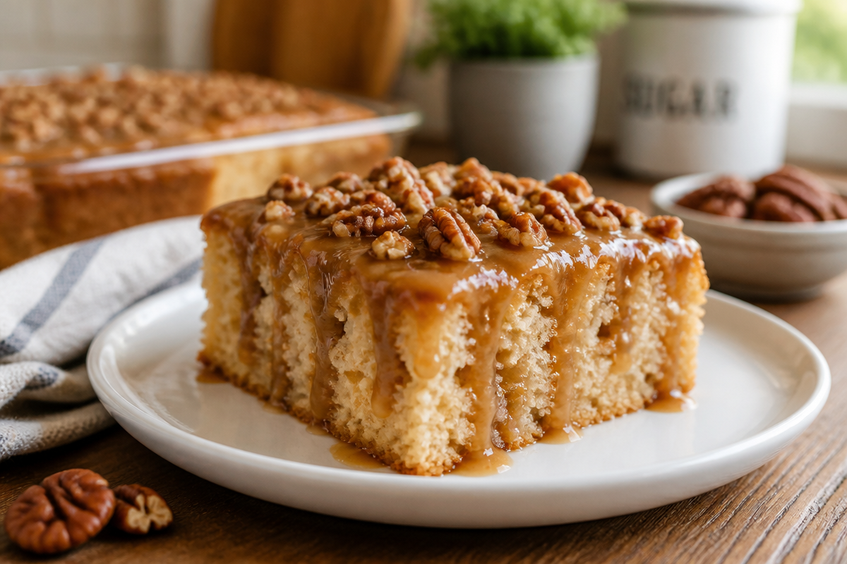 Delicious Butter Pecan Praline Poke Cake for Your Next Gathering