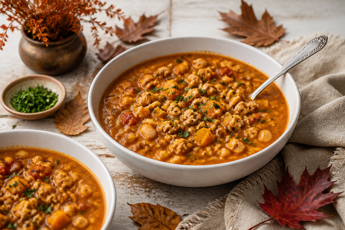 Hearty High Protein Turkey Pumpkin White Bean Chili Recipe