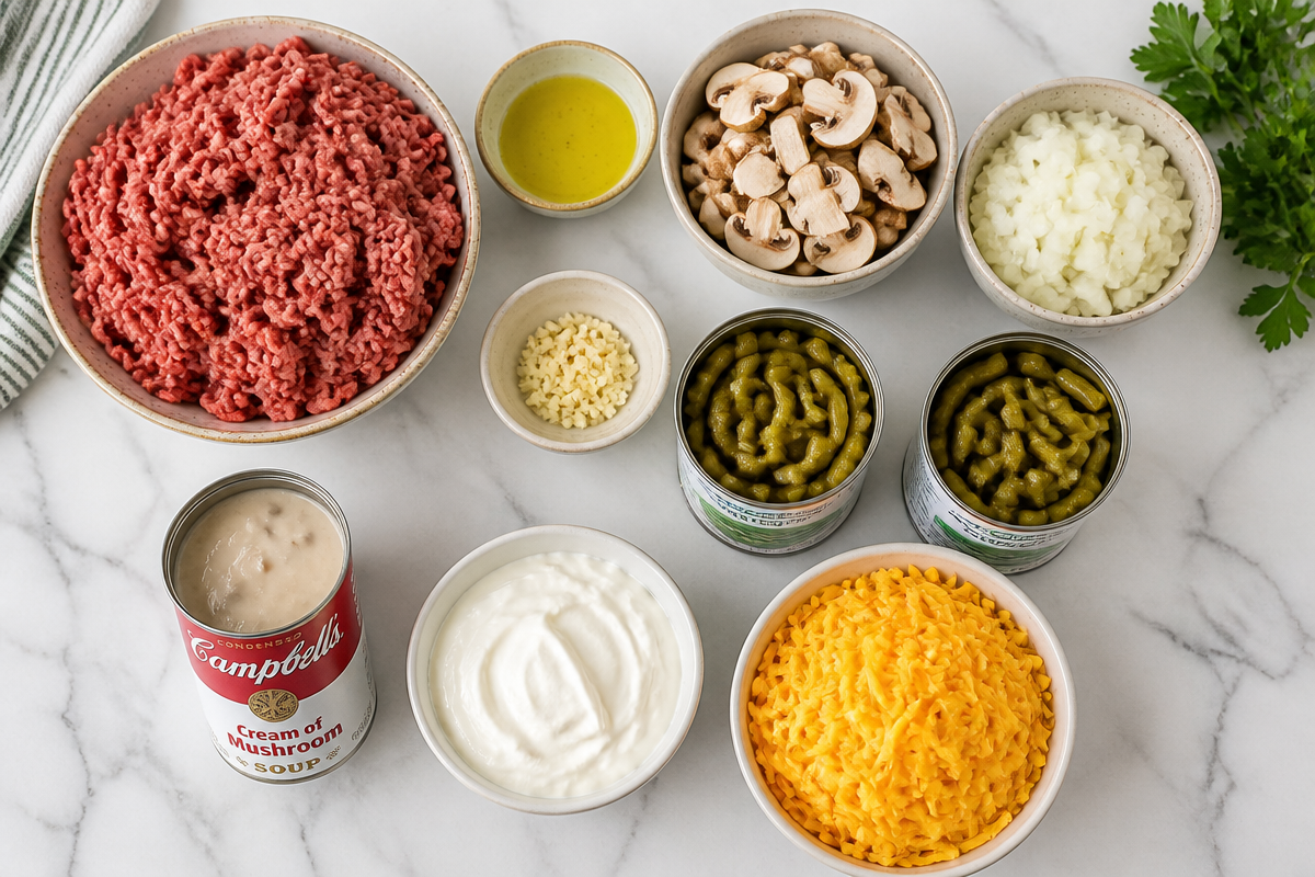 Hearty Hamburger Green Bean Casserole with Mushrooms Delight