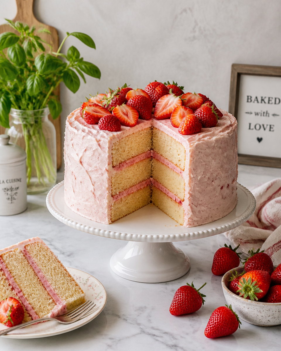 Strawberry Basil Cake