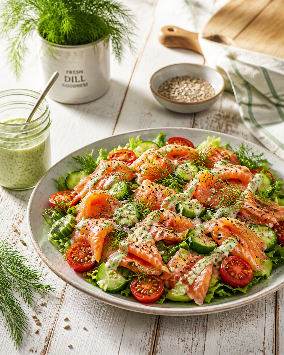 Smoked Salmon Salad with Cream Cheese Dressing