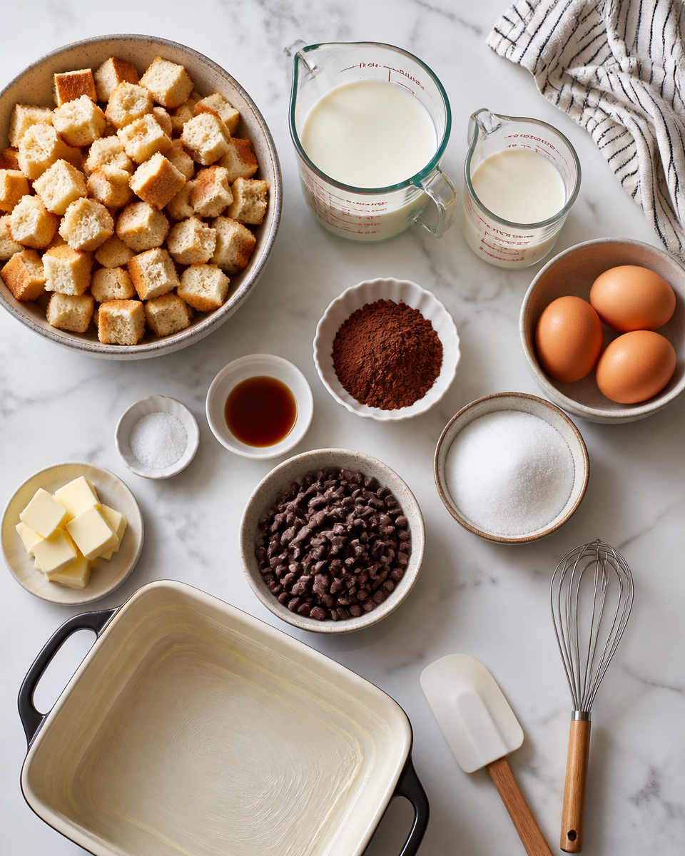 Easy Bread Pudding with Chocolate — Warm Dessert