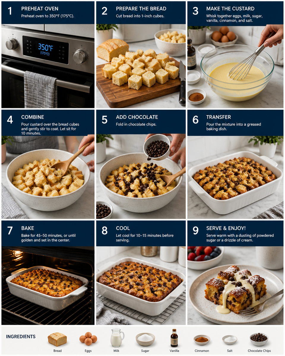 Easy Bread Pudding with Chocolate — Warm Dessert