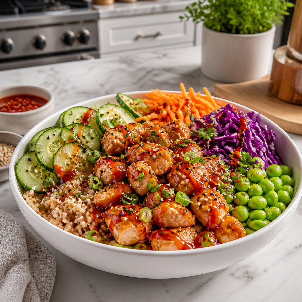 High-Protein Sweet Chili Chicken & Edamame Bowls