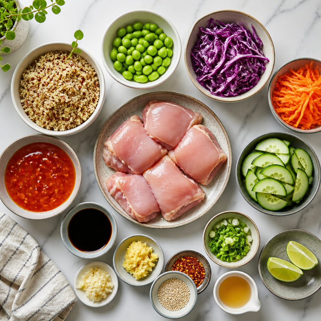 High-Protein Sweet Chili Chicken & Edamame Bowls