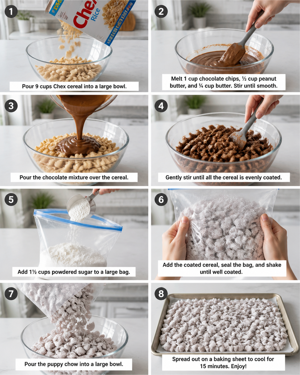 Easy Puppy Chow — Muddy Buddies Chocolate Peanut