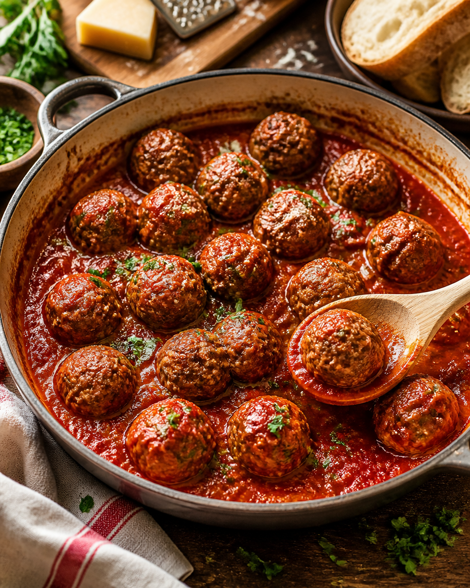 Baked Stuffed Meatballs with Marinara