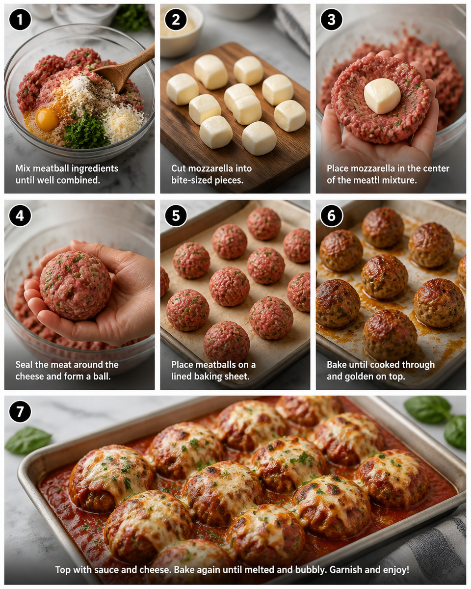 Baked Stuffed Meatballs with Marinara