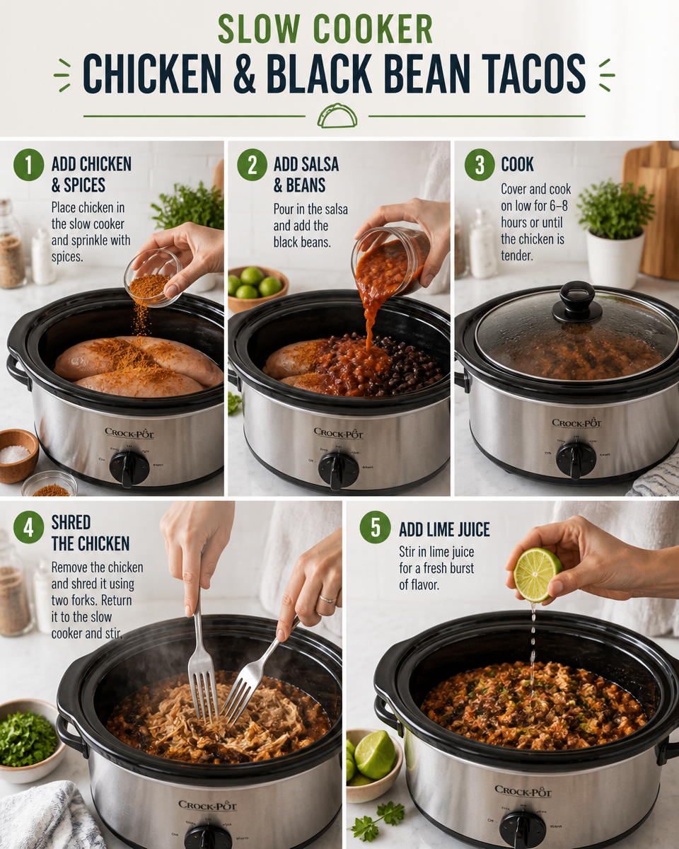 Slow Cooker Chicken and Black Bean Tacos