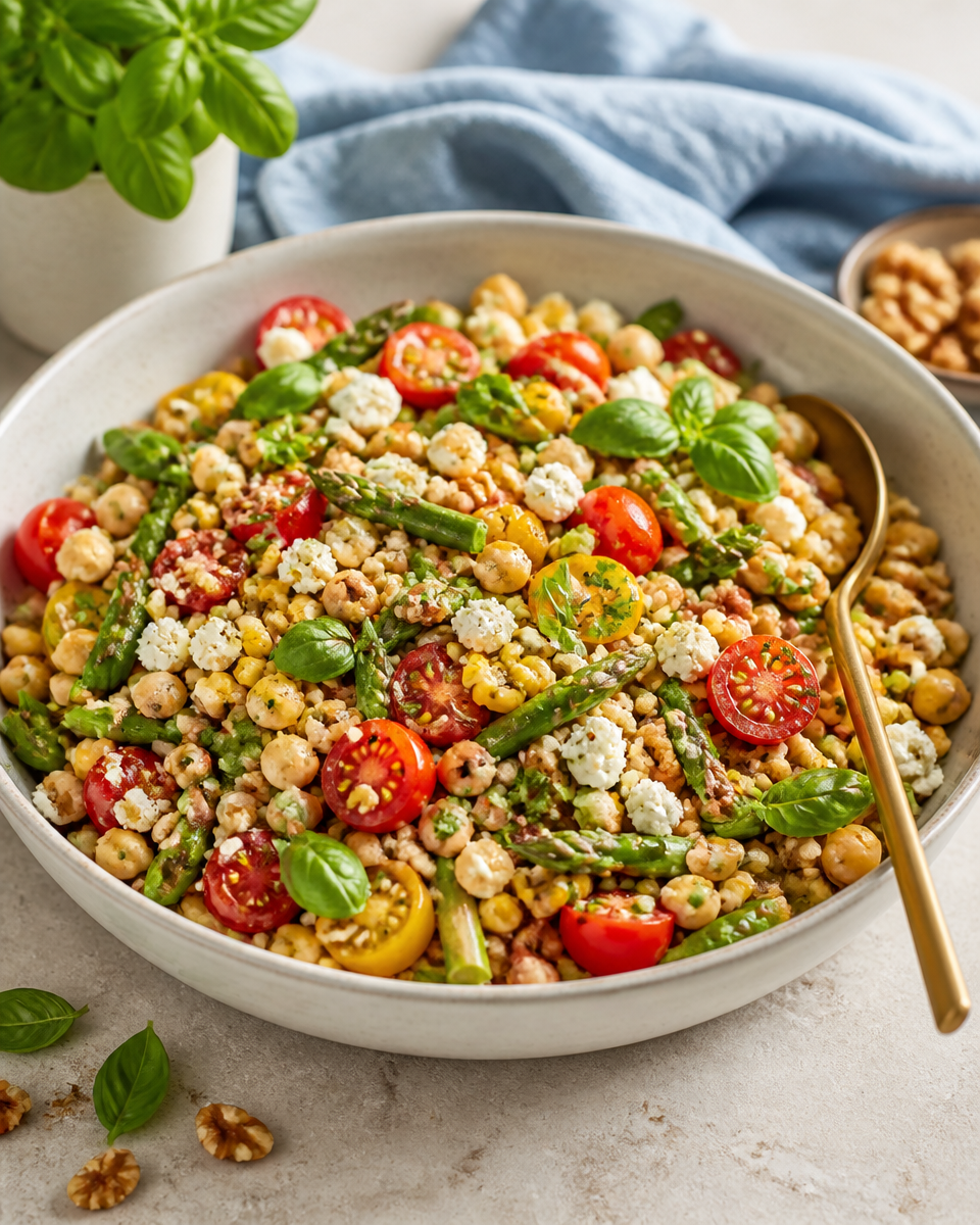 Easy Farro Salad Bowl — Roasted Veggie Feta