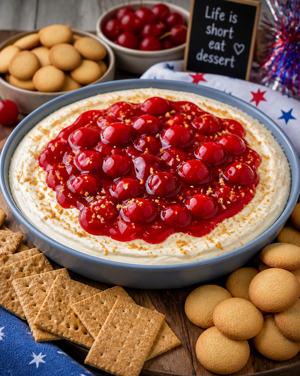 Cherry Cheesecake Dip with Graham Crackers
