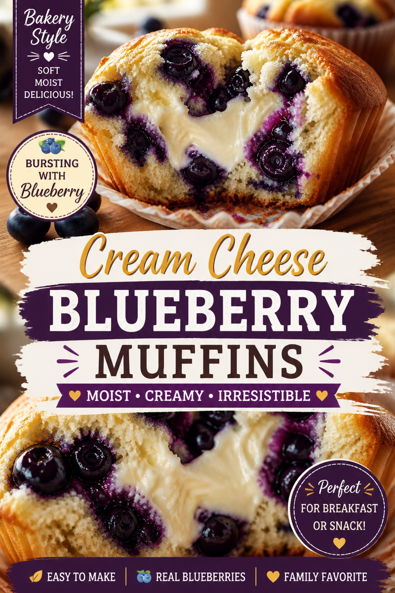 Cream Cheese Stuffed Blueberry Muffins