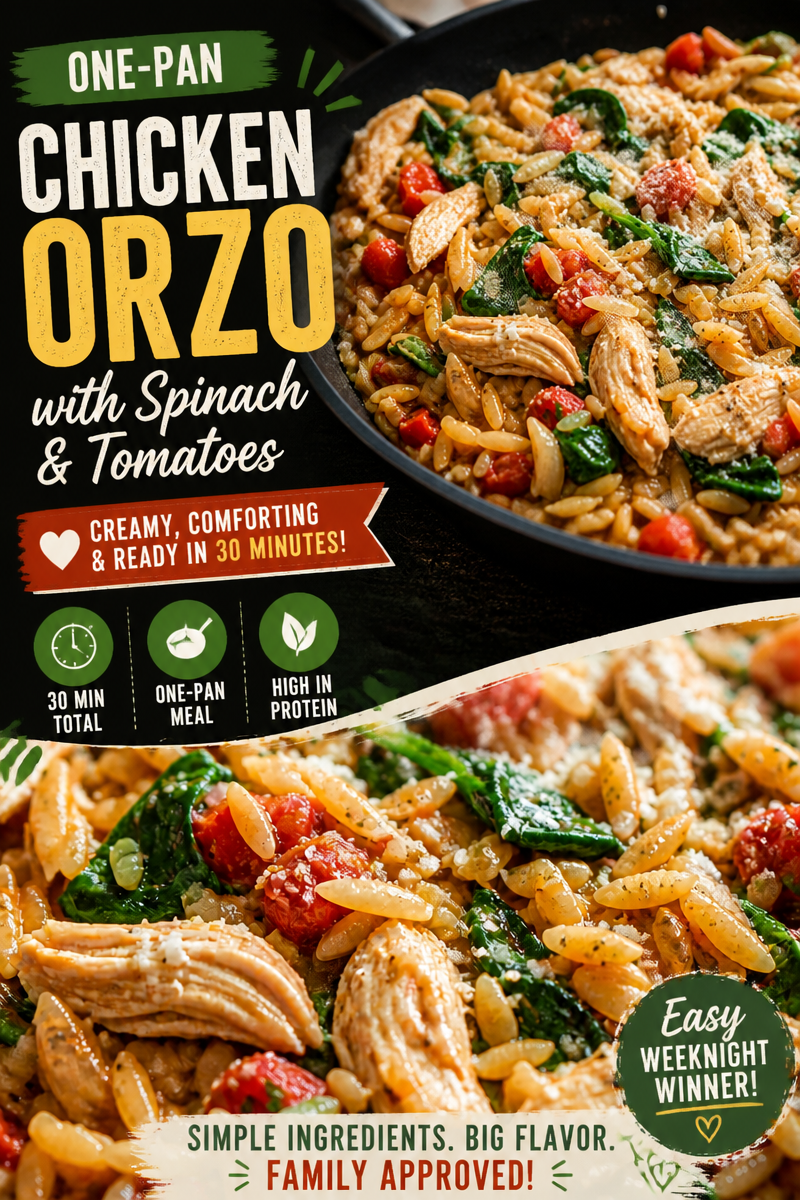One Pan Spinach and Chicken Orzo Bake