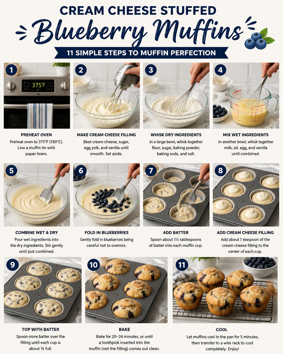 Cream Cheese Stuffed Blueberry Muffins