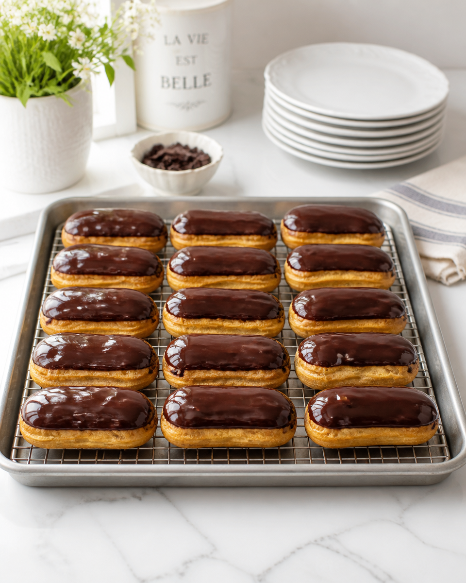 Easy Chocolate Eclairs — French Pastry Cream Filled
