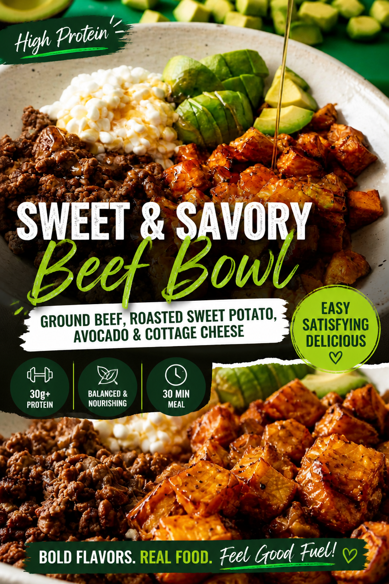 Hot Honey Cottage Cheese Sweet Potato Beef Bowl