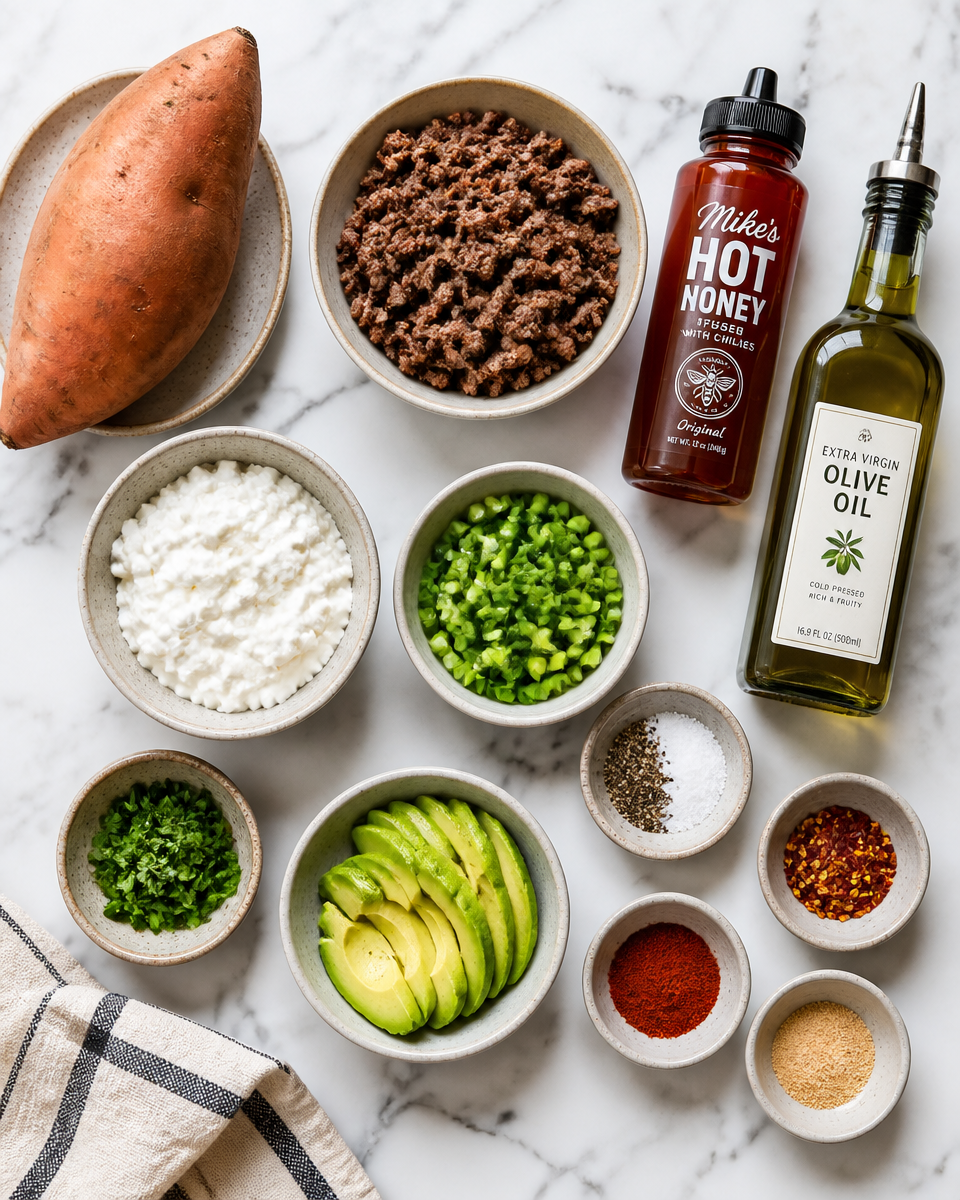 Hot Honey Cottage Cheese Sweet Potato Beef Bowl