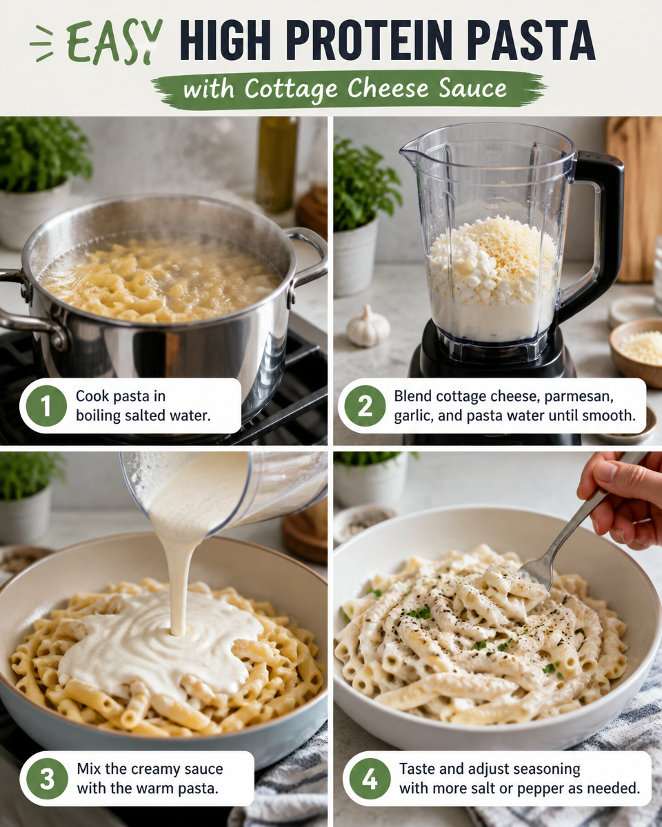 Easy High Protein Pasta — Cottage Cheese Sauce