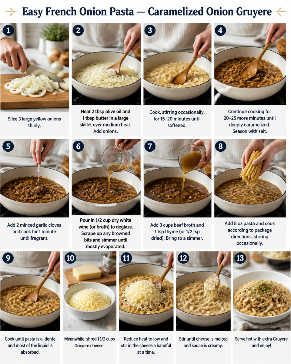 Easy French Onion Pasta — Caramelized Onion Gruyere