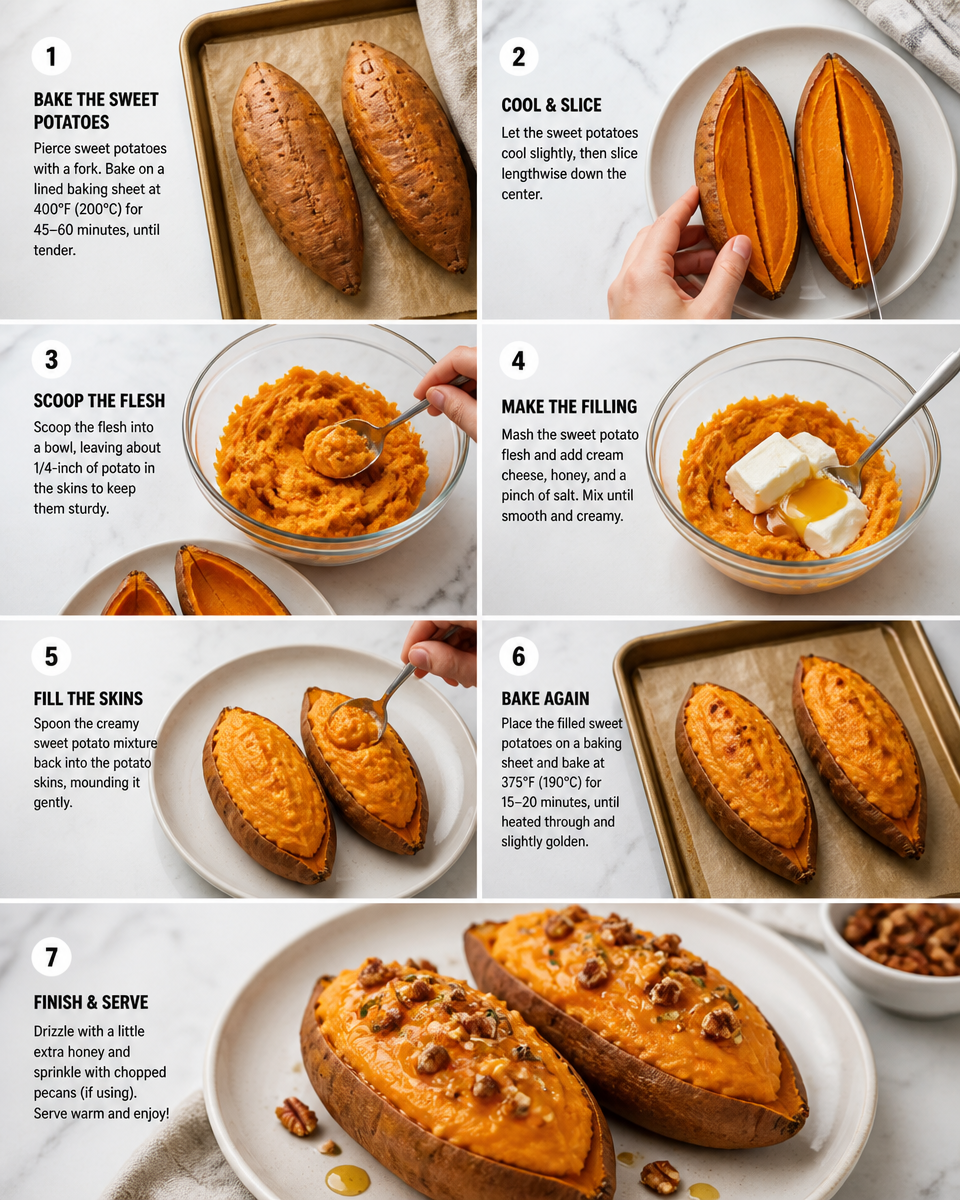 Sweet Potato Stuffed with Cream Cheese and Honey