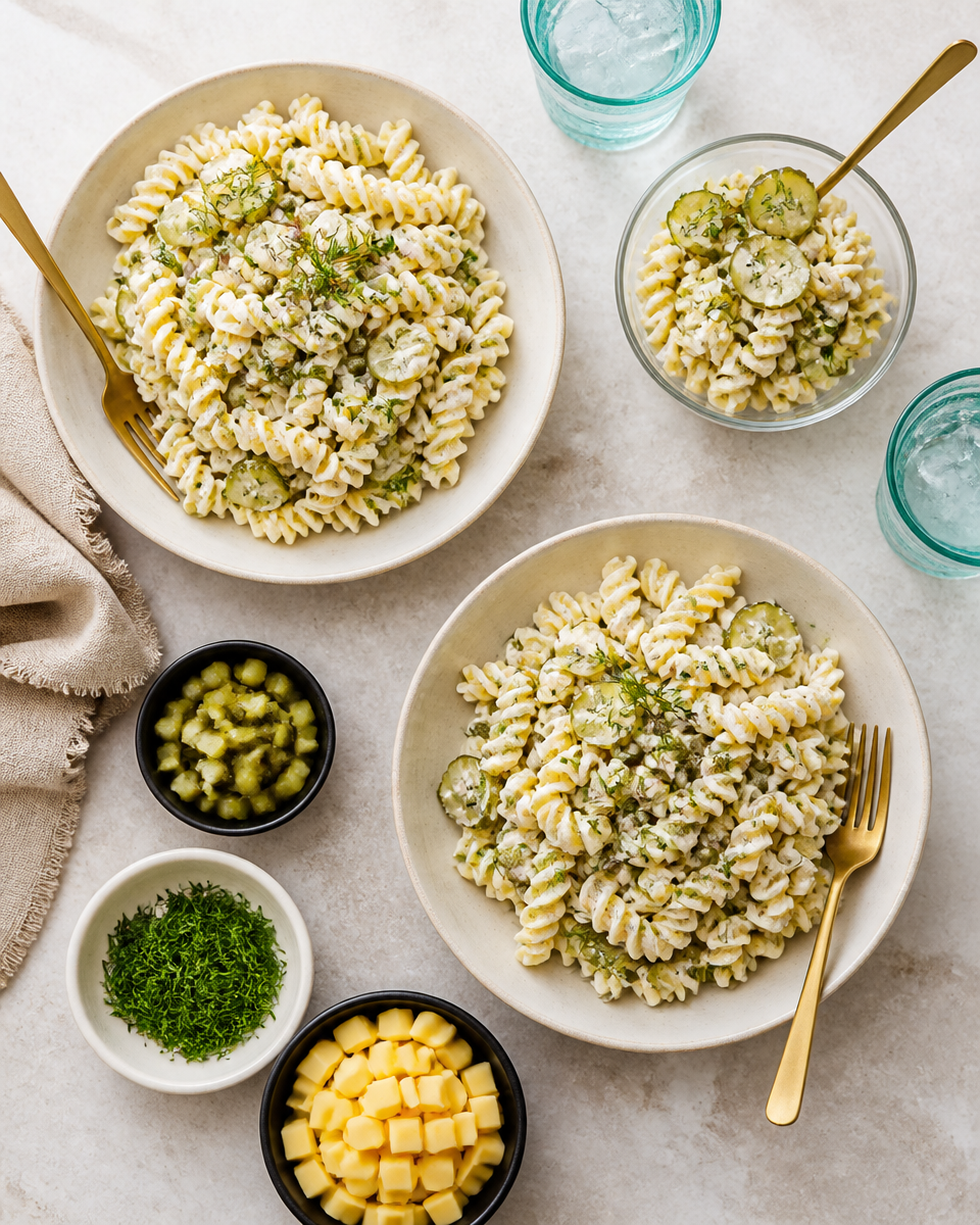 Easy Pickle Pasta Salad — Tangy Dill Summer Side