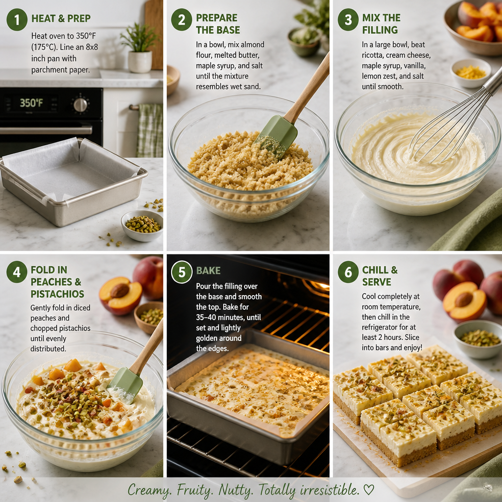 Old-Fashioned Creamy Peach Pistachio Ricotta Bars
