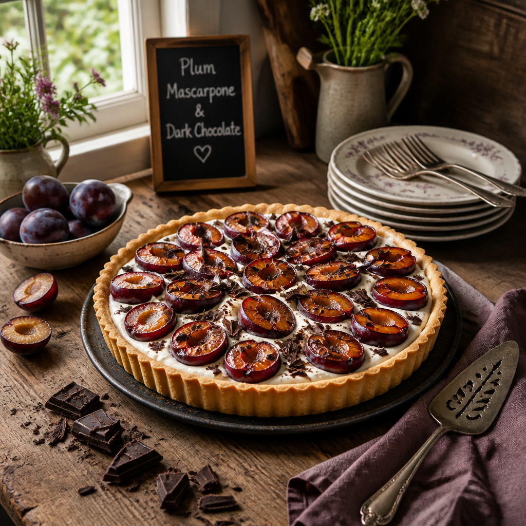 Deliciously Decadent Old-Fashioned Plum and Mascarpone Tart with Dark Chocolate 6 Old-Fashioned Plum and Mascarpone Tart with Dark Chocolate