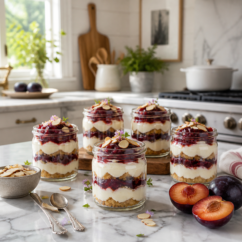 Delicious Mini Ricotta Almond Trifles with Plum Compote Recipe 6 Delicious Mini Ricotta Almond Trifles with Plum Compote Recipe