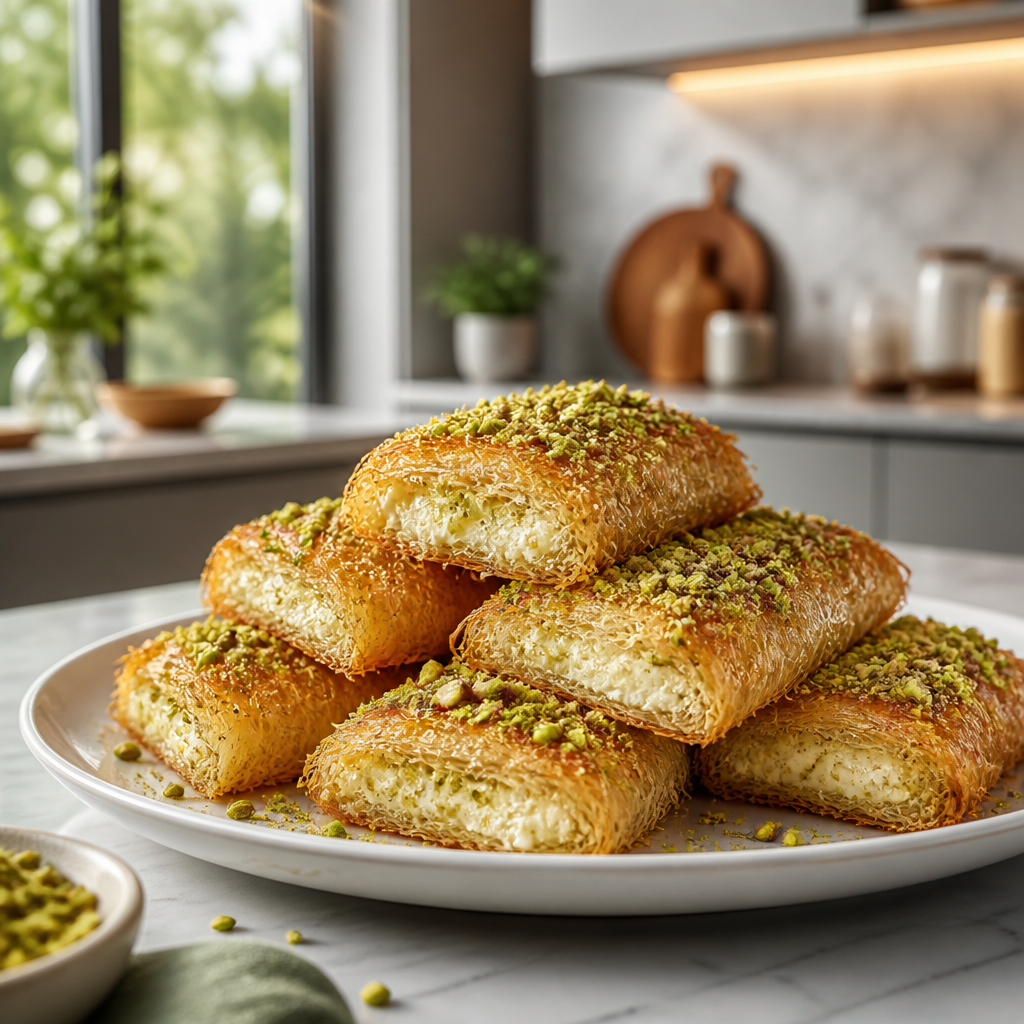 Pistachio Kunafa Ricotta Pillows - Crunchy Creamy Italian Treat