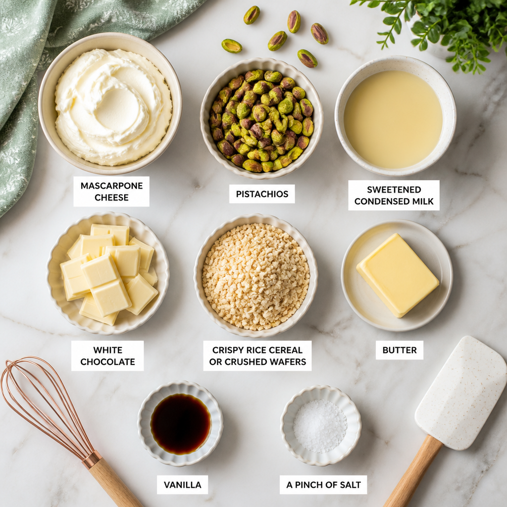 Dubai-Style Pistachio Mascarpone Crunch Bars - Easy No-Bake Delight