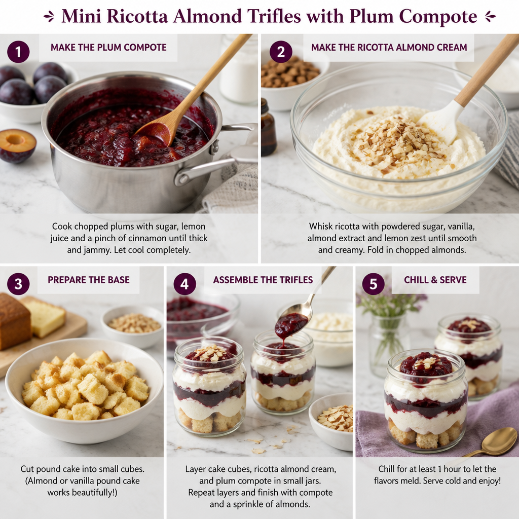 Delicious Mini Ricotta Almond Trifles with Plum Compote Recipe 8 Mini Ricotta Almond Trifles with Plum Compote