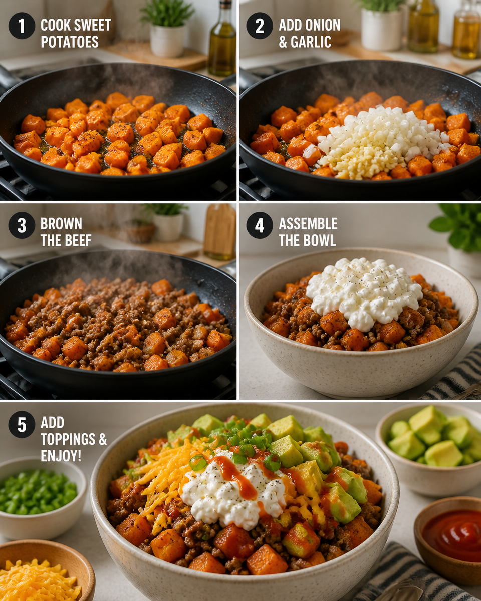 Ground Beef and Cottage Cheese Skillet Bowl