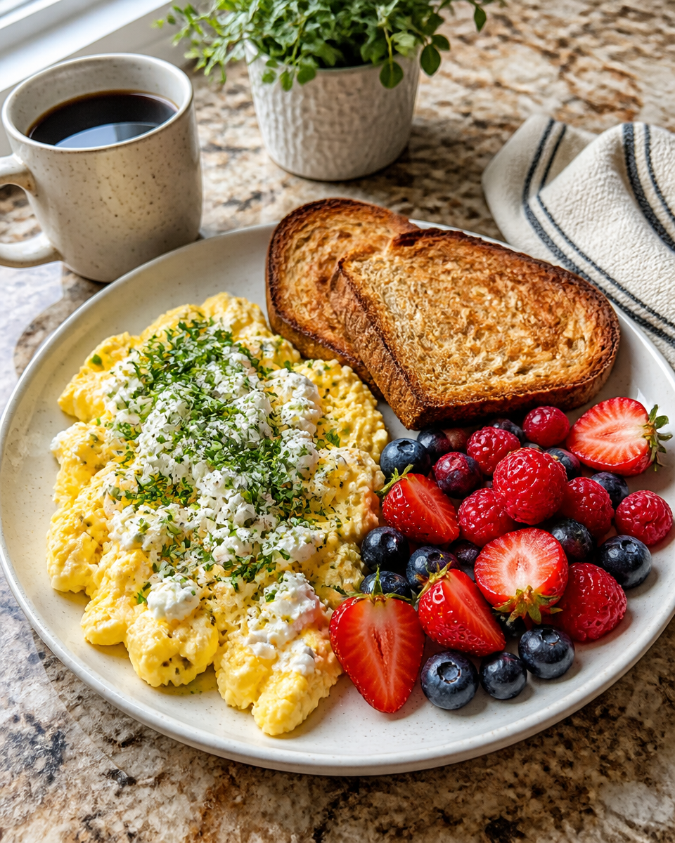 Easy Cottage Cheese Scrambled Eggs — Fluffy Protein