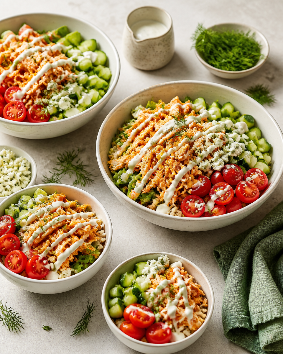 High Protein Buffalo Chicken Rice Bowl
