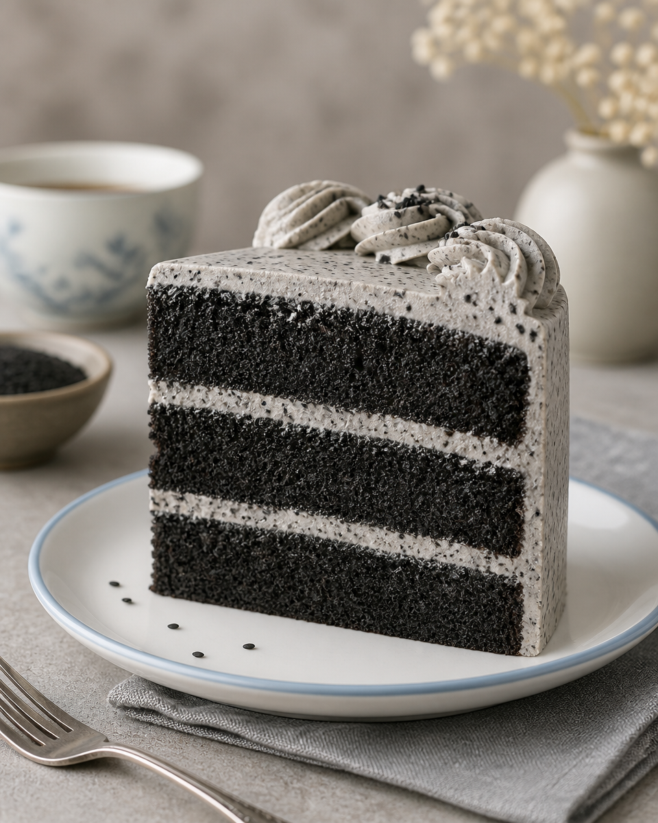 Easy Black Sesame Cake — Striking Dark Layered