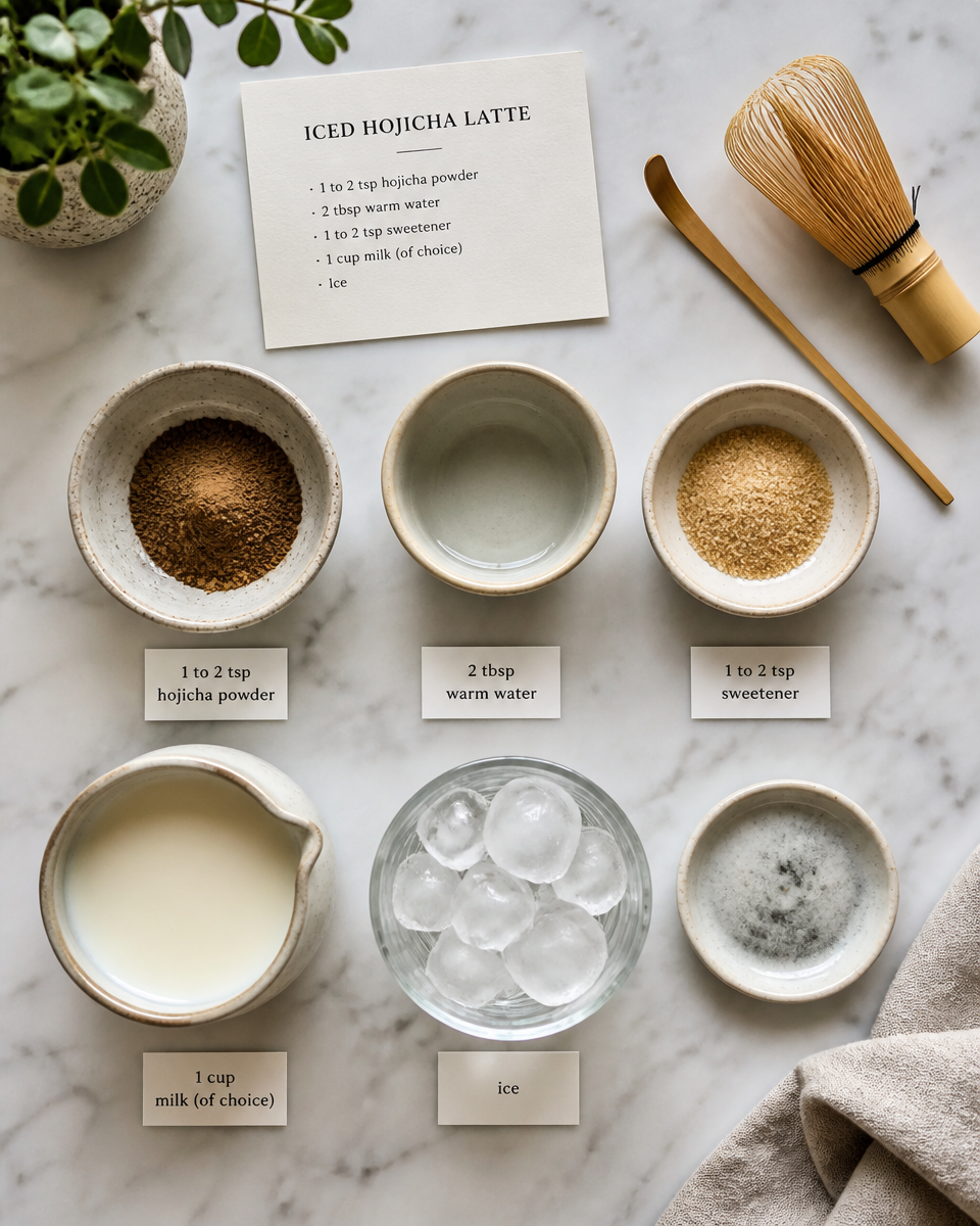 Easy Hojicha Latte Iced — Japanese Roasted