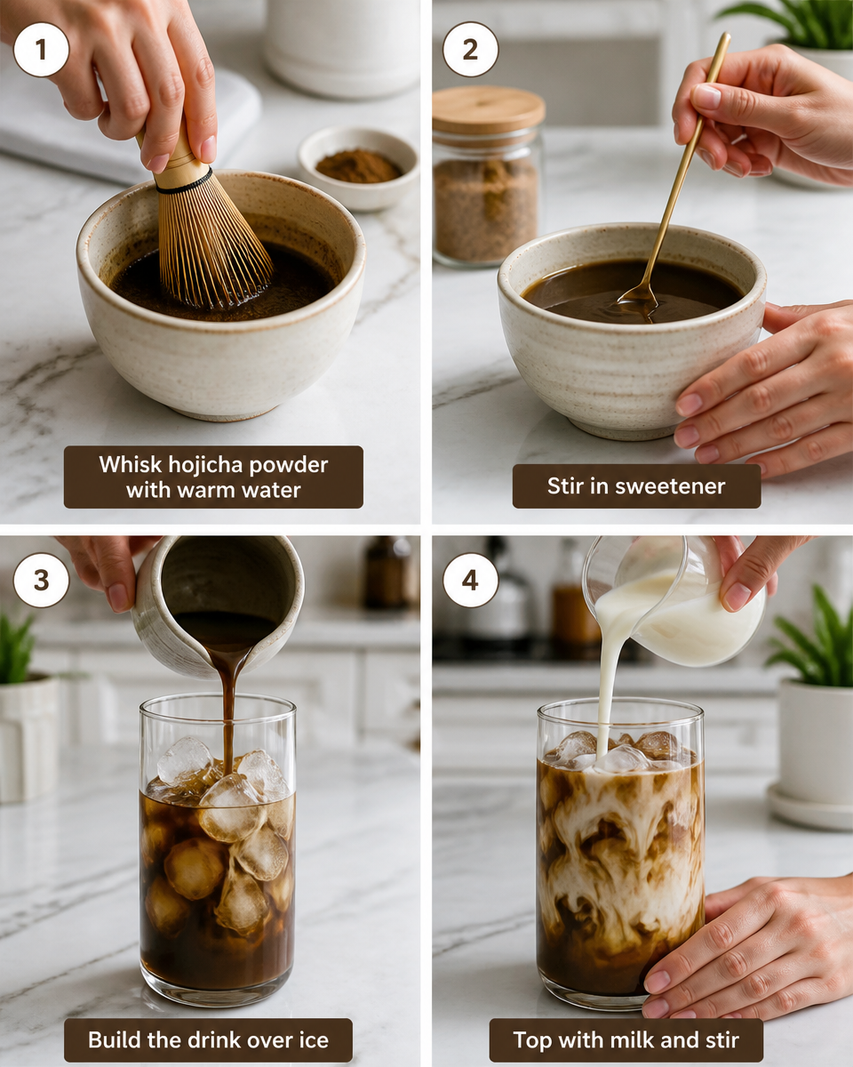 Easy Hojicha Latte Iced — Japanese Roasted
