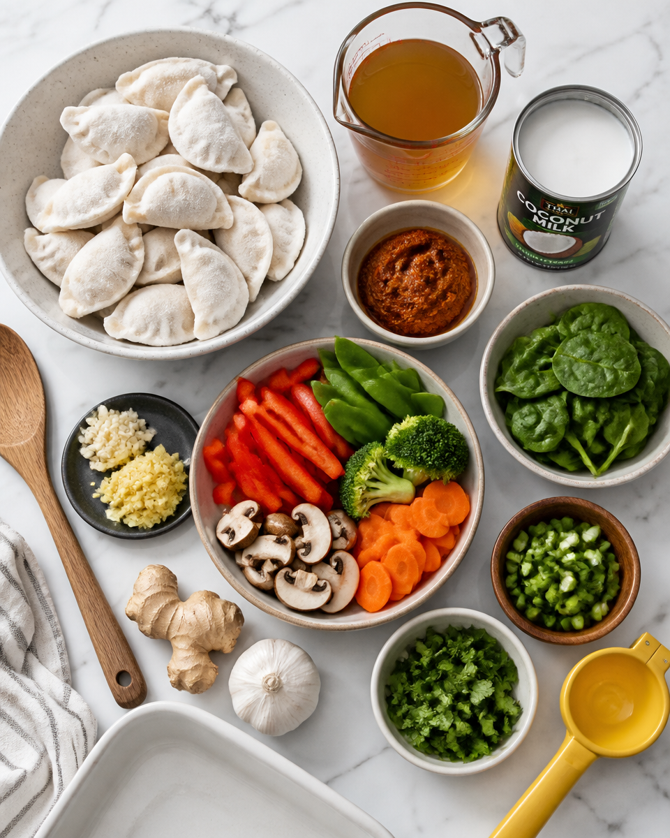 One Pan Dumpling Curry Bake