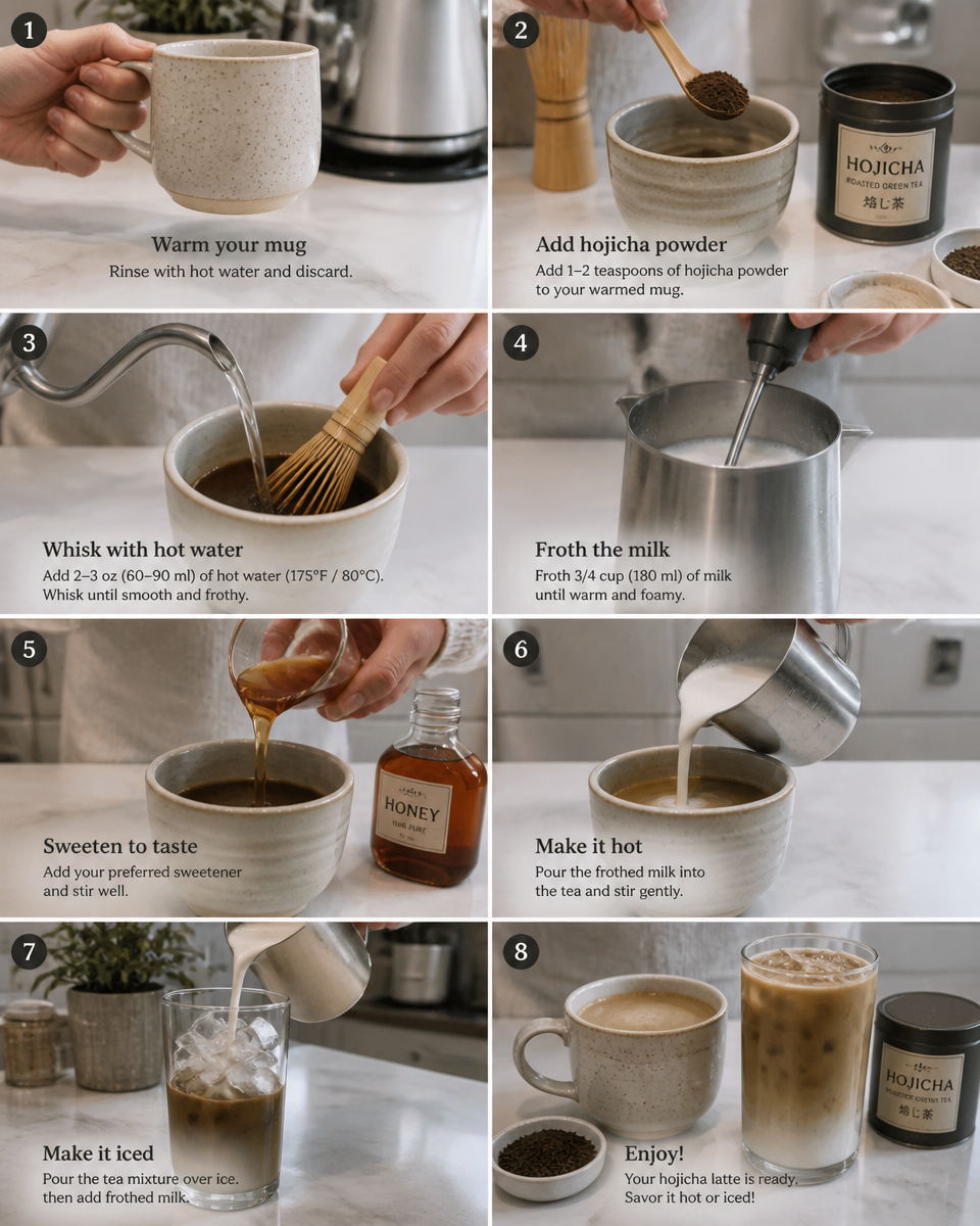 Hojicha Latte (Hot and Iced Versions)