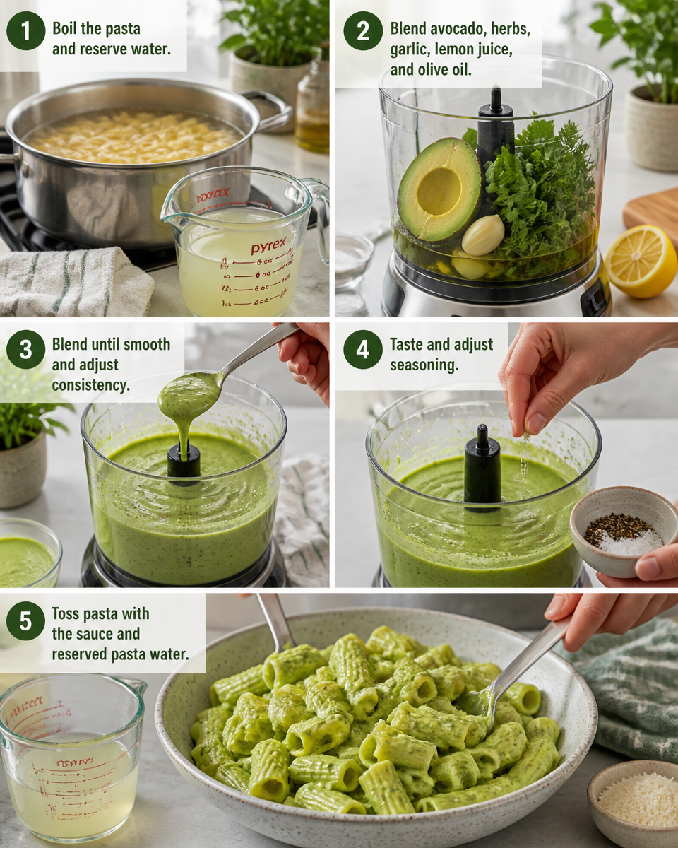 Easy Green Goddess Pasta — Herb Avocado Sauce